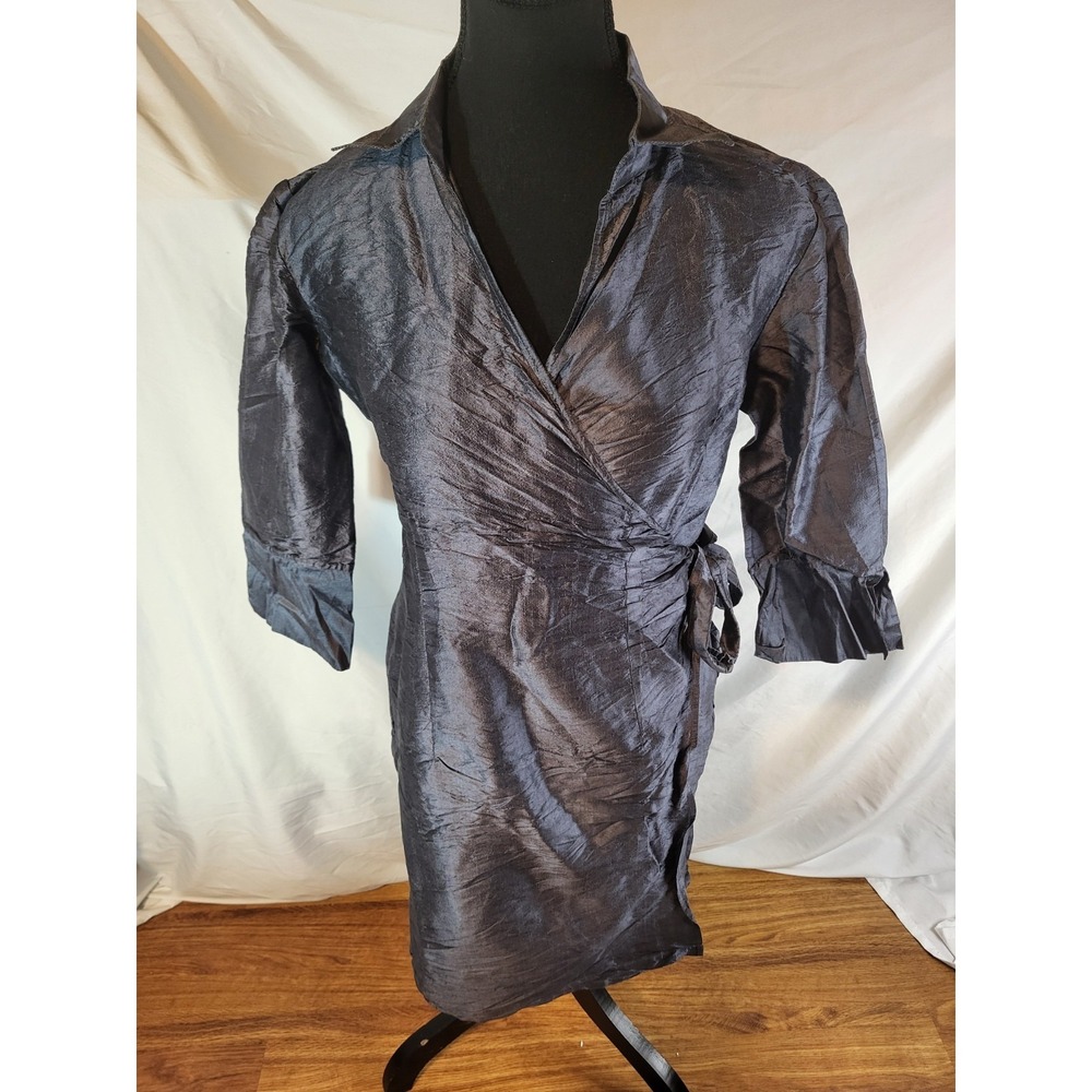 White Ginger Brand Size 1 Gray 100% Silk Wrap Dress